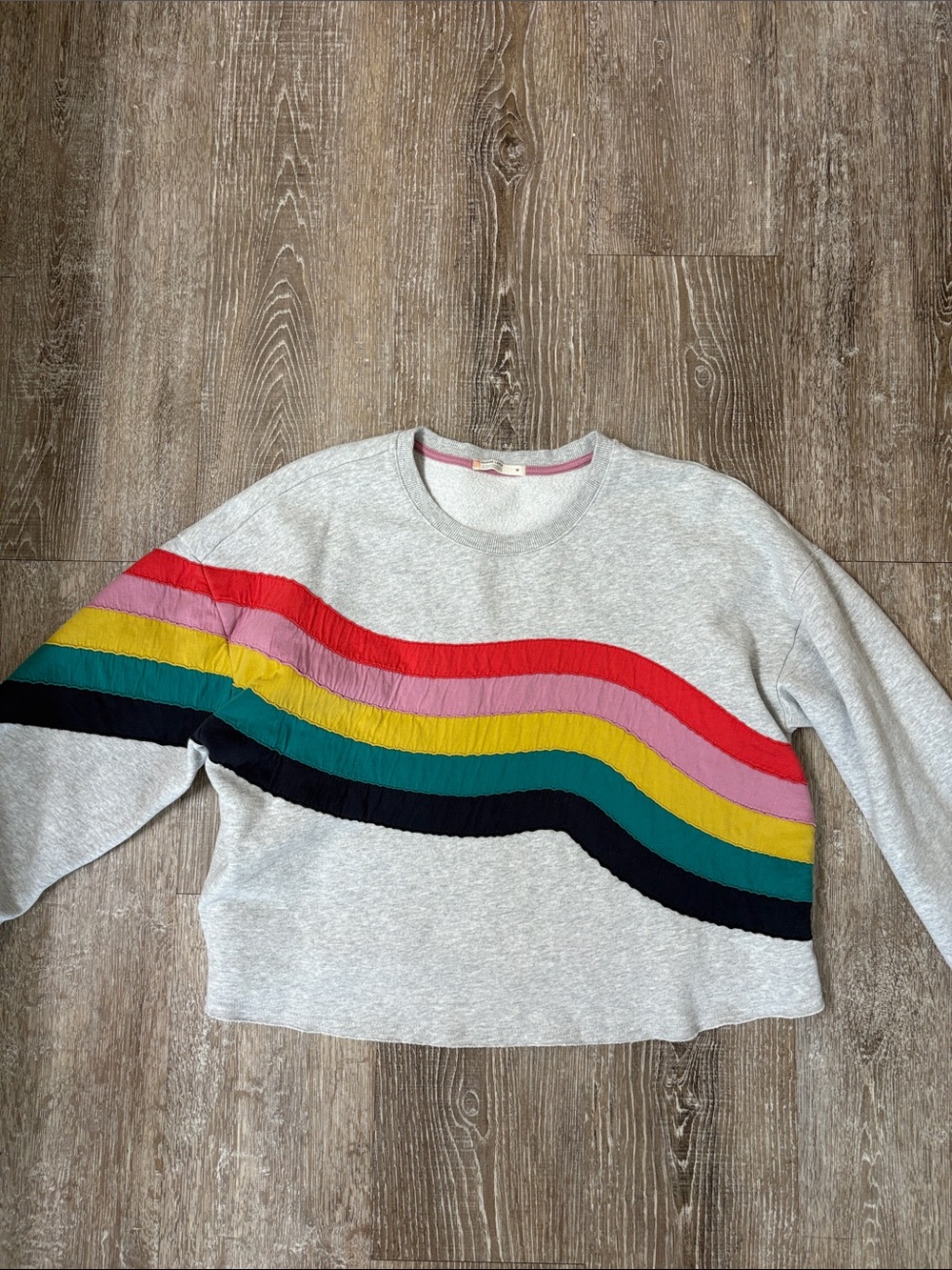 Marine Layer Archive Crewneck Sweatshirt with Rainbow Wave Stripes